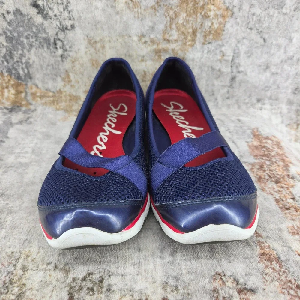 Skecher Mesh Mary Jane Slip On Walking Shoes Womens 7.5 Navy Blue 22108 Comfort